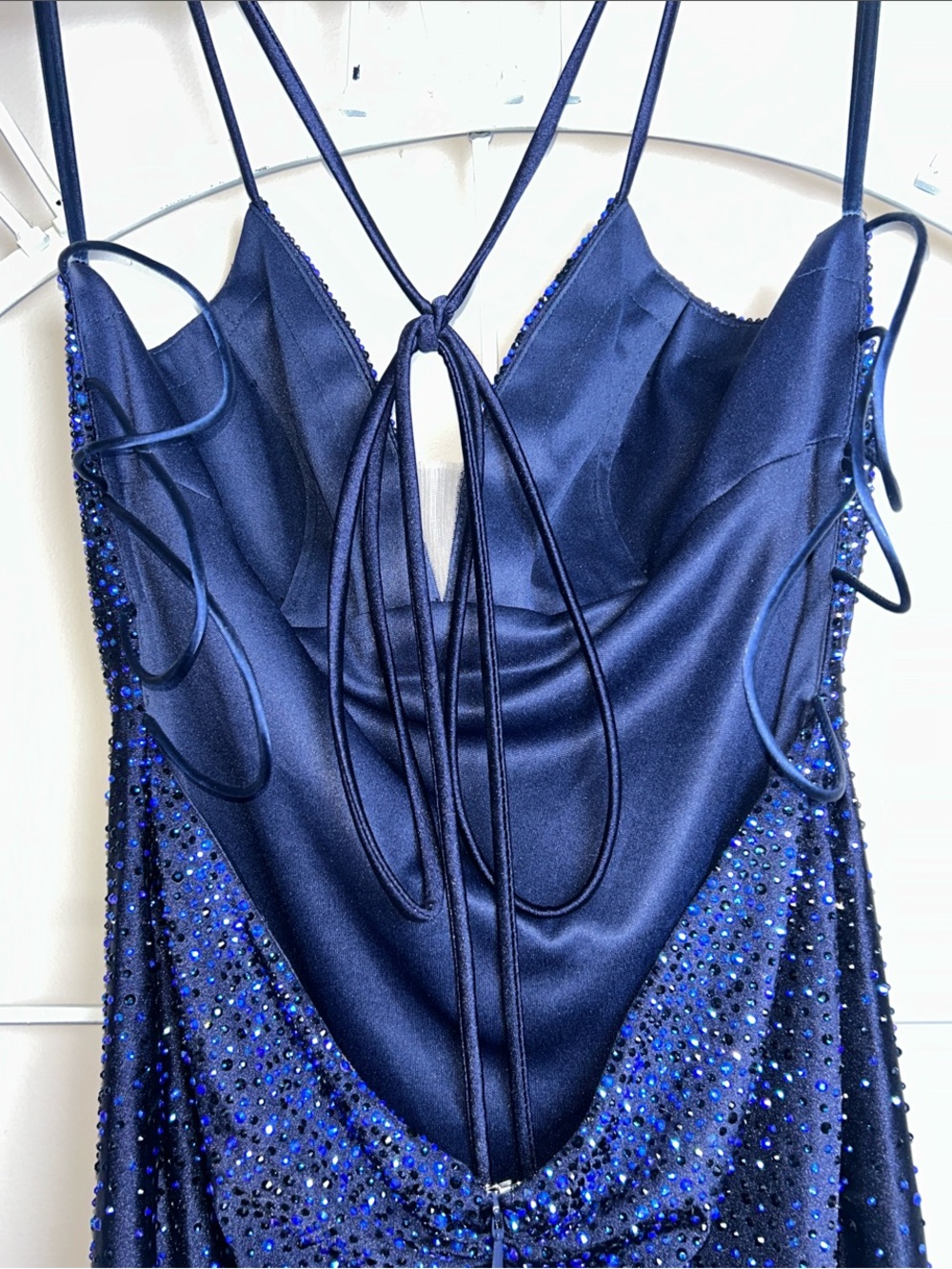 Amelia Couture Sparkly Rhinestone Bodycon Mini Dress (Style 3100S) in Navy - Picture 11 of 16